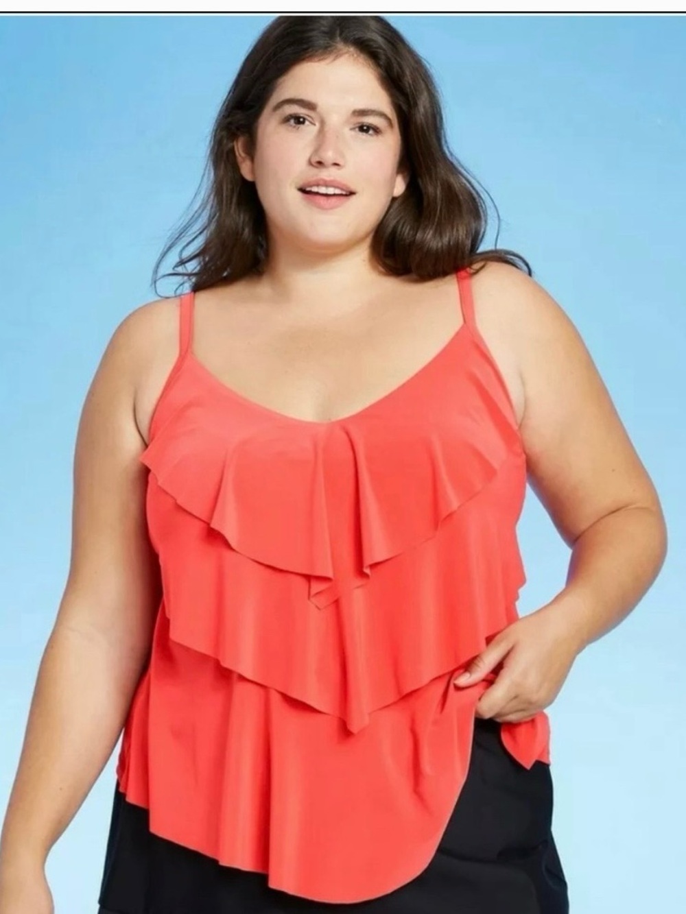 Aqua Green Red Layered Tankini Ruffle Camisole Tank Top size XL
